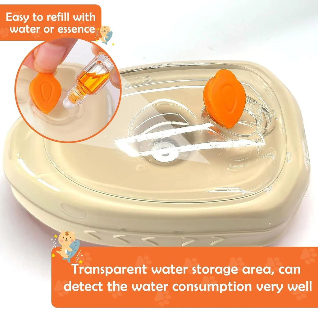 Yellow 4-in-1 USB rechargeable cat steam brush with silicone teeth, water tank, and ringworm detector lamp.