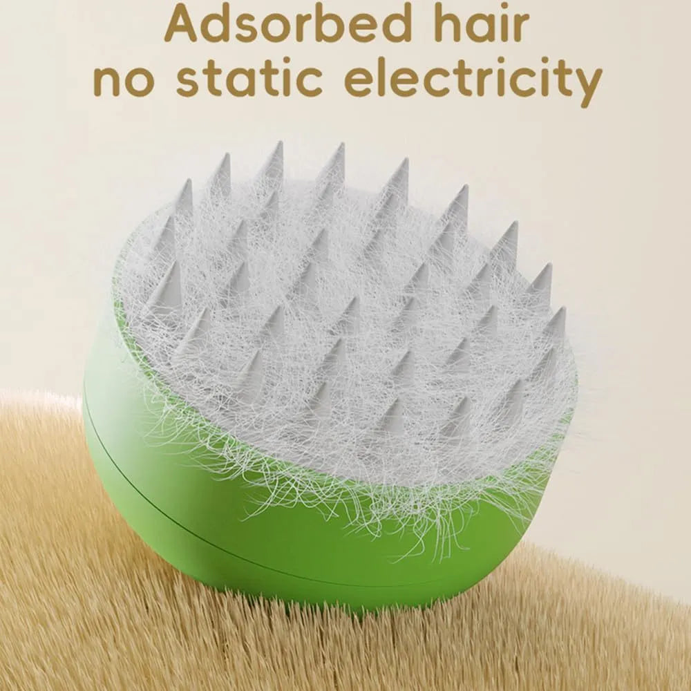 Rechargeable green and yellow silicone steam brush for grooming cats and dogs