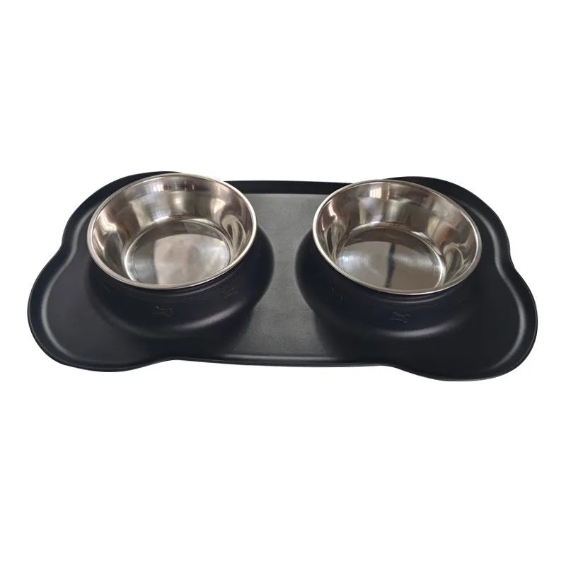 A large silicone double dog bowl with a non-slip base and integrated feeding mat, shown in sky blue colour.