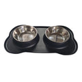 A large silicone double dog bowl with a non-slip base and integrated feeding mat, shown in sky blue colour.