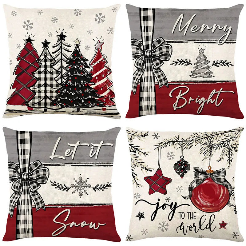 Printed Christmas cushion cover with Merry Christmas design, 45x45cm, on a sofa