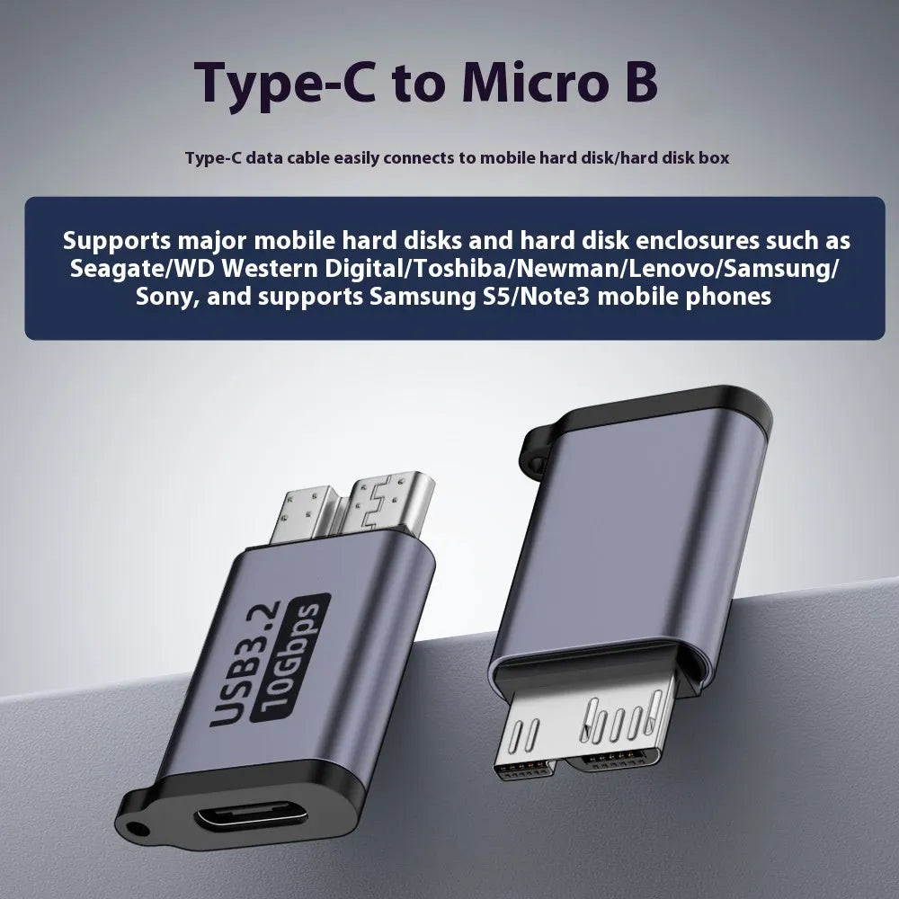 Micro B USB adapter converter showing Type-C and USB to Micro B connection options for data and charging
