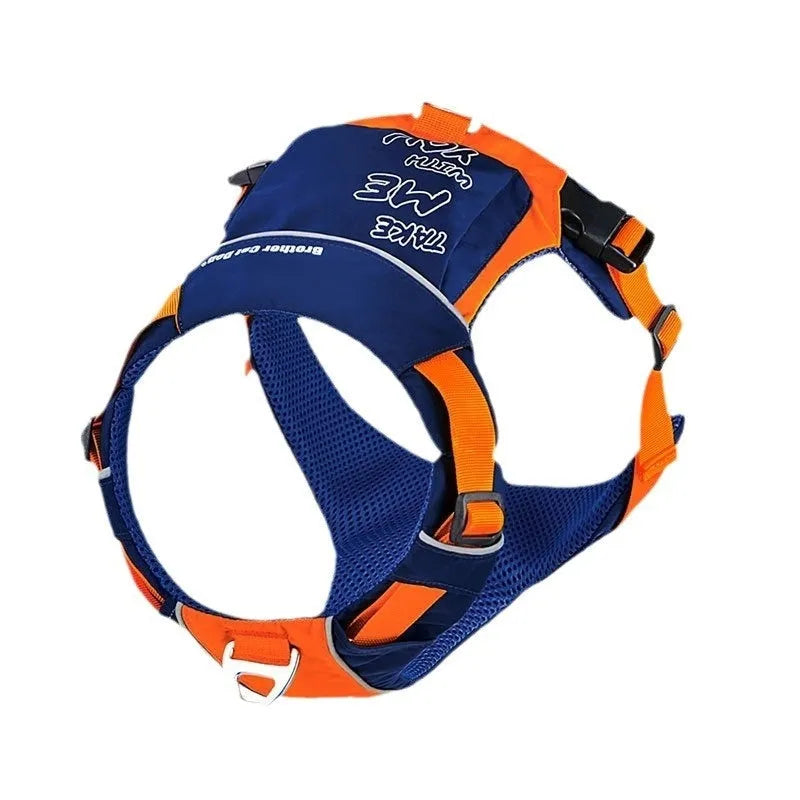 Nylon dog chest strap vest harness in orange blue colour with single chest back design