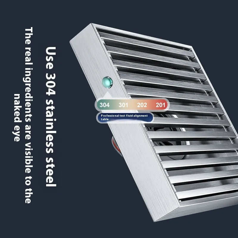 Gun grey 304 stainless steel courtyard floor drain with a square ABS plastic core.