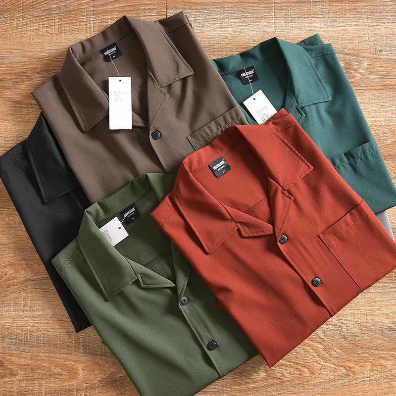 Men's loose fit short sleeve cotton shirt in grey colour with cardigan style for summer casual wear