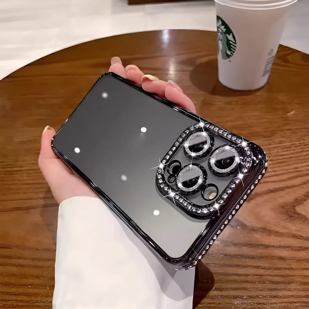 Shockproof TPU rhinestone glitter phone case for Apple iPhone 11 to 15, available in multiple colours