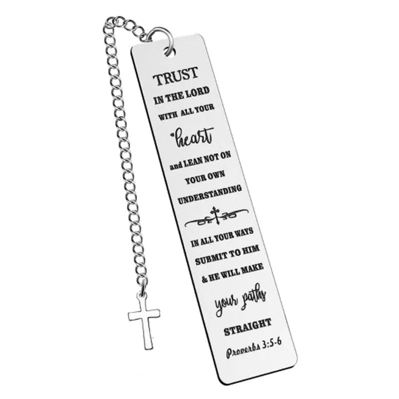Stainless steel Christian bookmark with cross design in CFS5170 colour for Bible reading.
