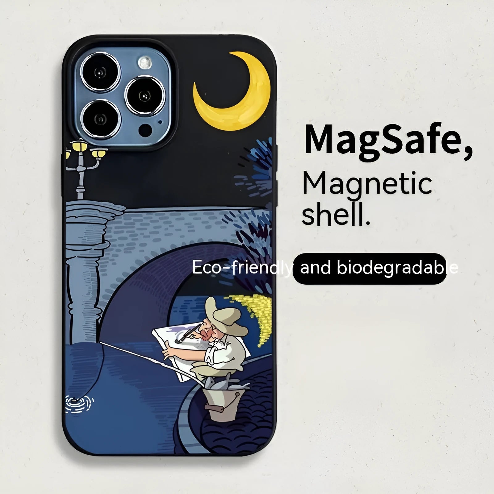 Retro graffiti magnetic phone case for iPhone 13 and 14 series with creative oil painting design and resin texture