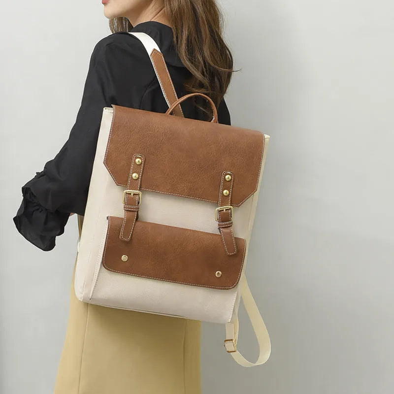 Korean style retro simple backpack in soft PU material with ventilation features