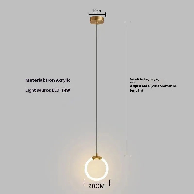 Nordic minimalist U-shaped bedside chandelier with compact 20cm diameter and tri-colour dimming