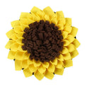 Yellow sunflower-shaped dog snuffle mat with rope and buckle for hanging or fixing