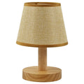 Vintage pleated table lamp with linen shade, jute trim, and bamboo holder showing three-colour dimming function