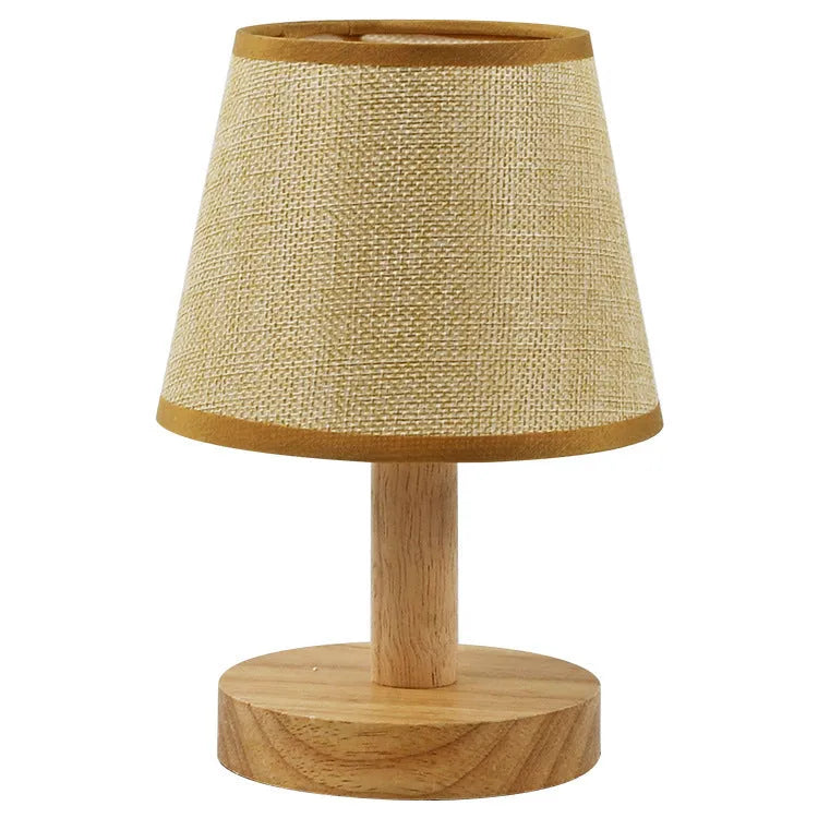 Vintage pleated table lamp with linen shade, jute trim, and bamboo holder showing three-colour dimming function