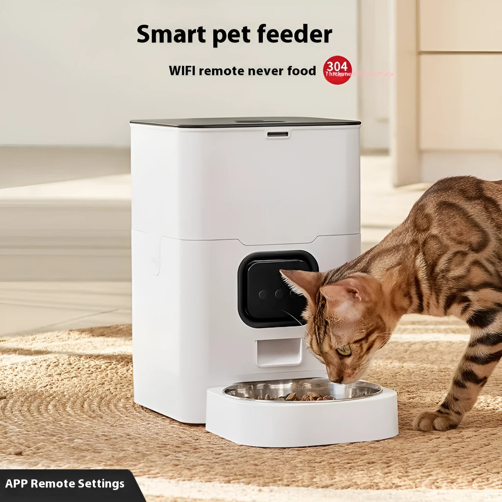 White WIFI automatic pet feeder with stainless steel tray and desiccant box for dogs and cats