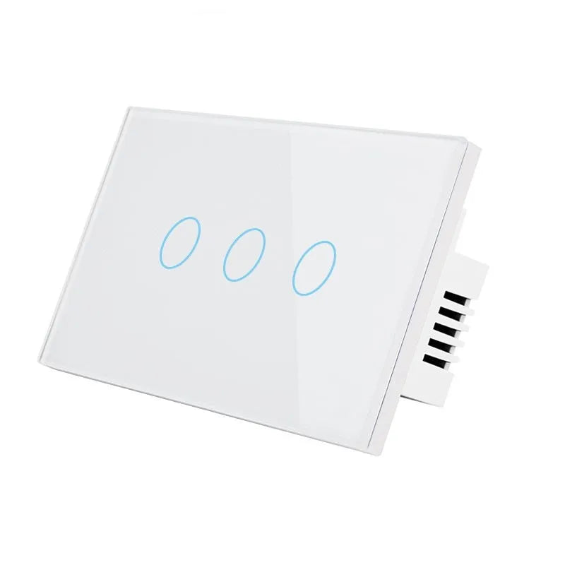 White 2-gang RF remote control touch wall switch with tempered glass panel