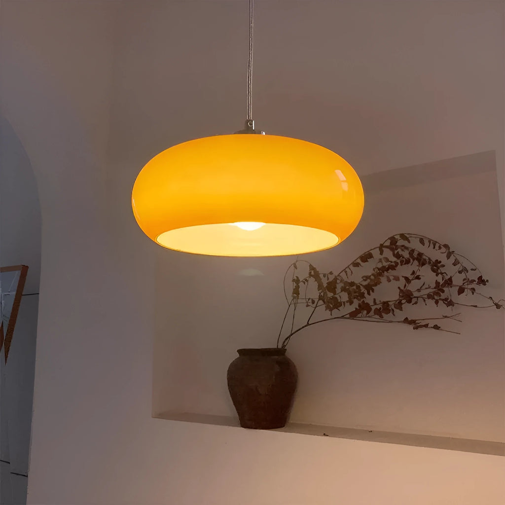 Bauhaus retro pendant light with three milk white glass egg tart shades