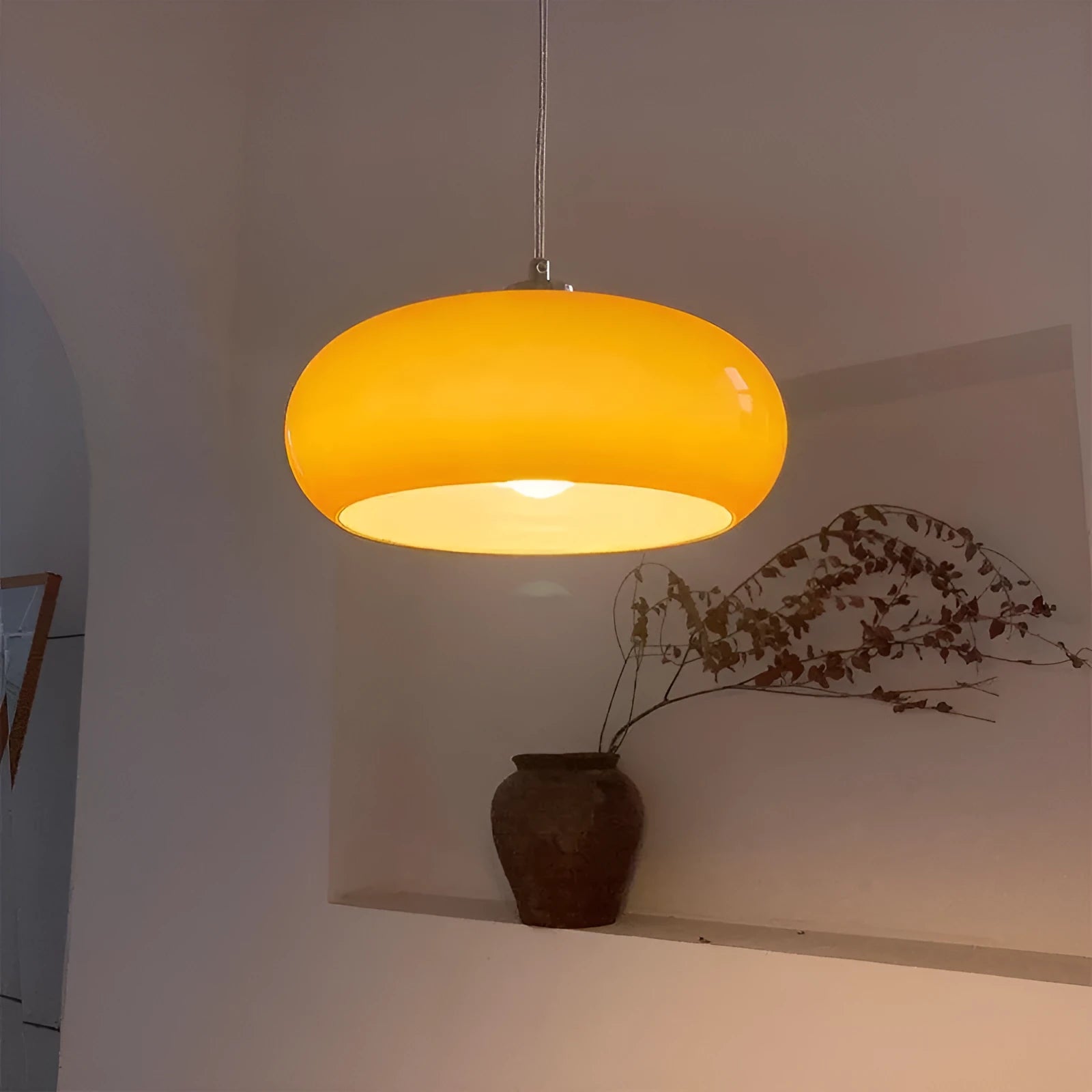 Bauhaus retro pendant light with three milk white glass egg tart shades
