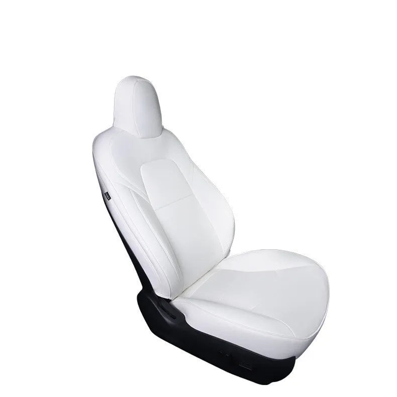 Black and white PVC chloroprene car seat covers for Tesla Model 3 and Model Y interior protection.