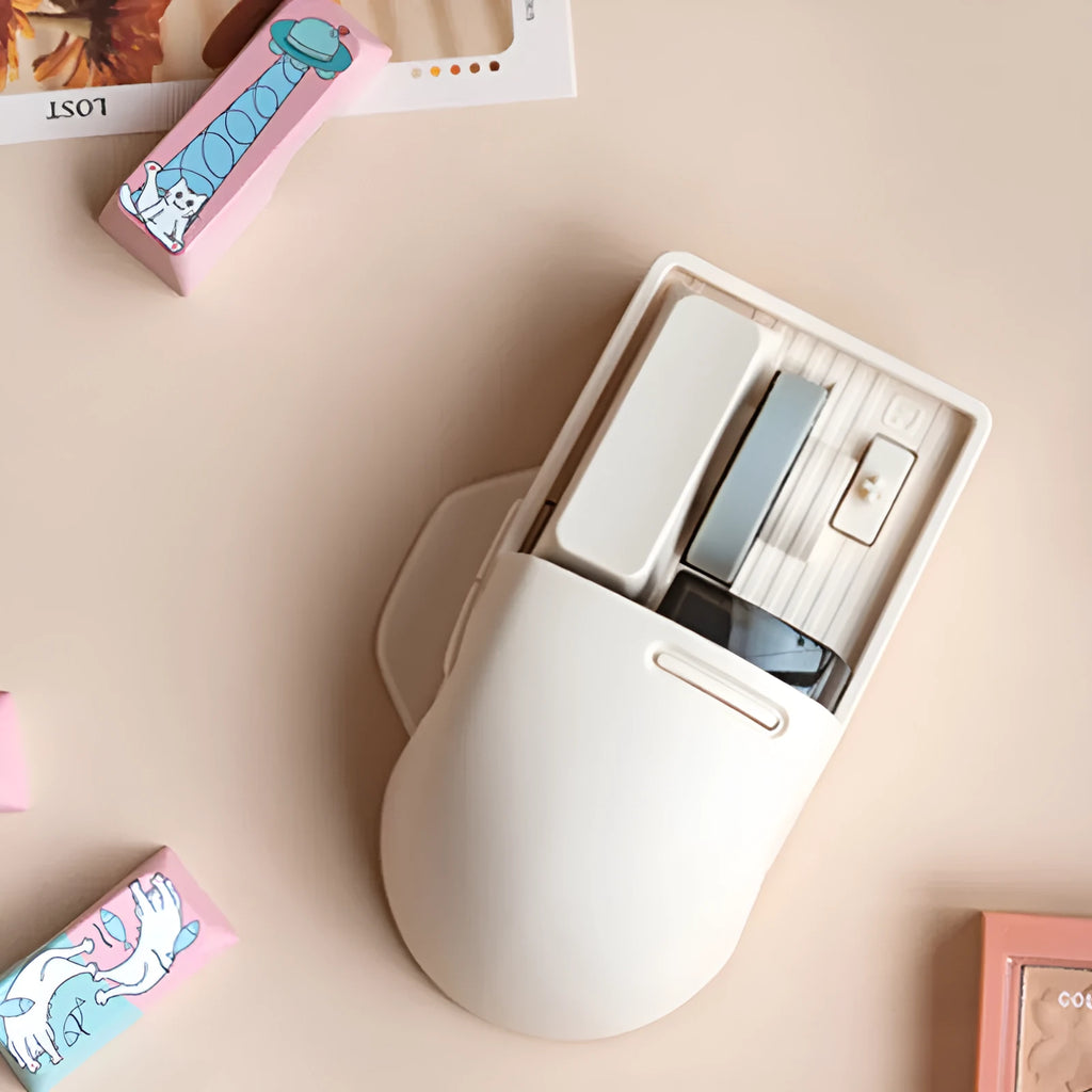 Soft tofu coloured wireless ergonomic mouse with USB-C cable and 2.4G receiver