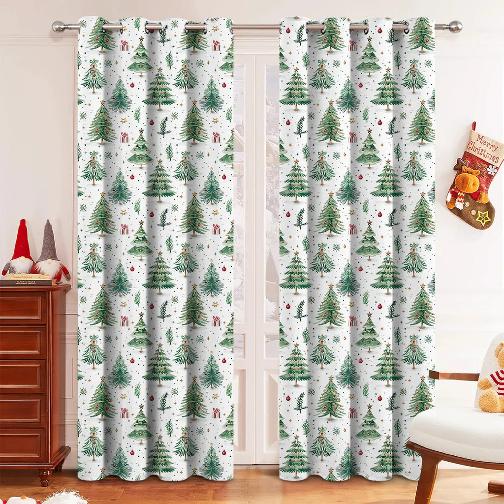 Christmas Forest colour punching design polyester shading curtain hanging on window