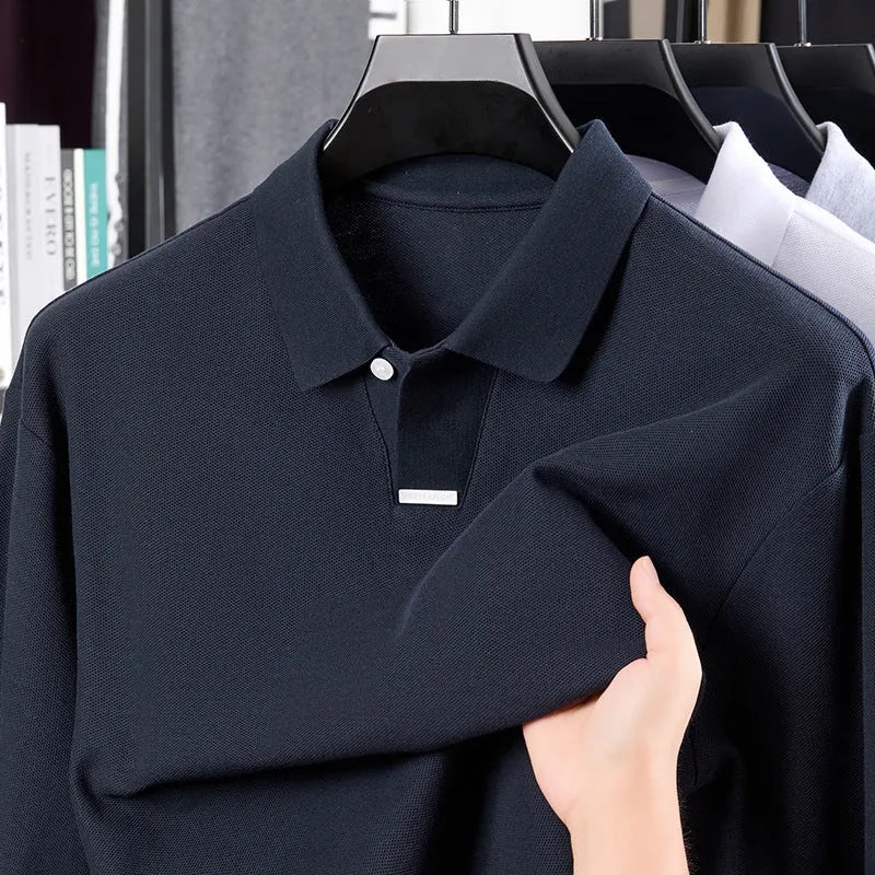 Men's cotton polo shirt with lapel collar in loose fit available in multiple colours