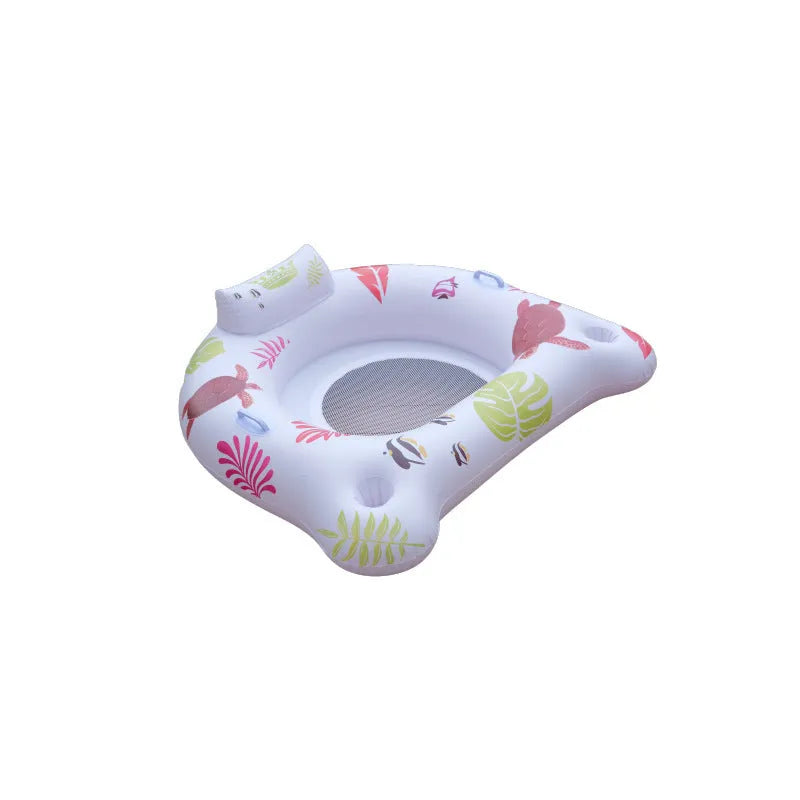 White U-shaped inflatable float with LED lights for pool lounging