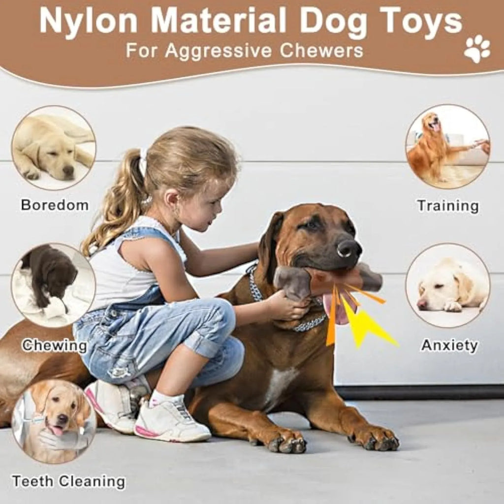 Large bacon-flavoured nylon dog chew toy with squeaker for aggressive chewers