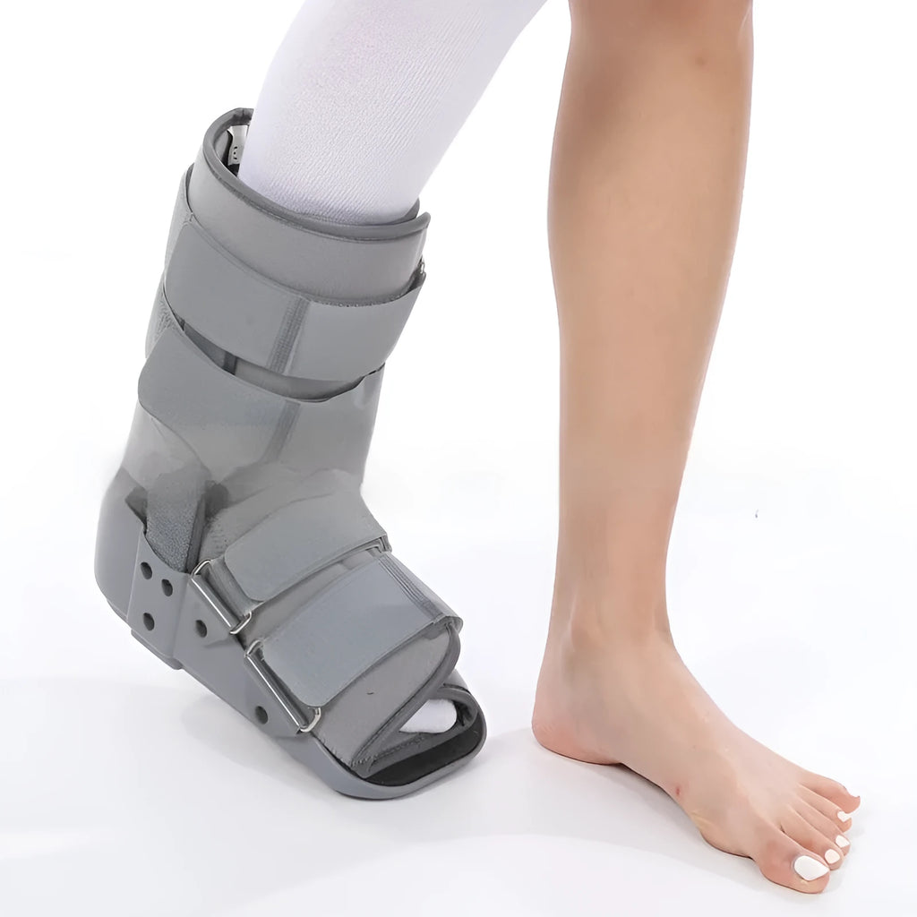 Black Achilles tendon rehabilitation walking shoe with fixed support design