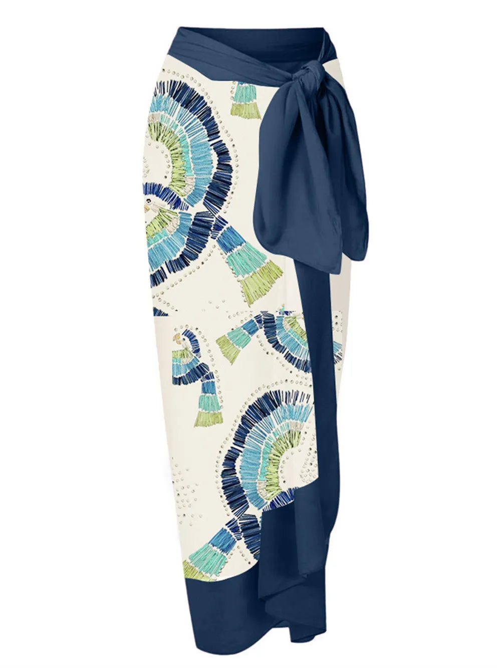 White women's one-shoulder swimsuit with a large decorative lotus leaf layer on the front.