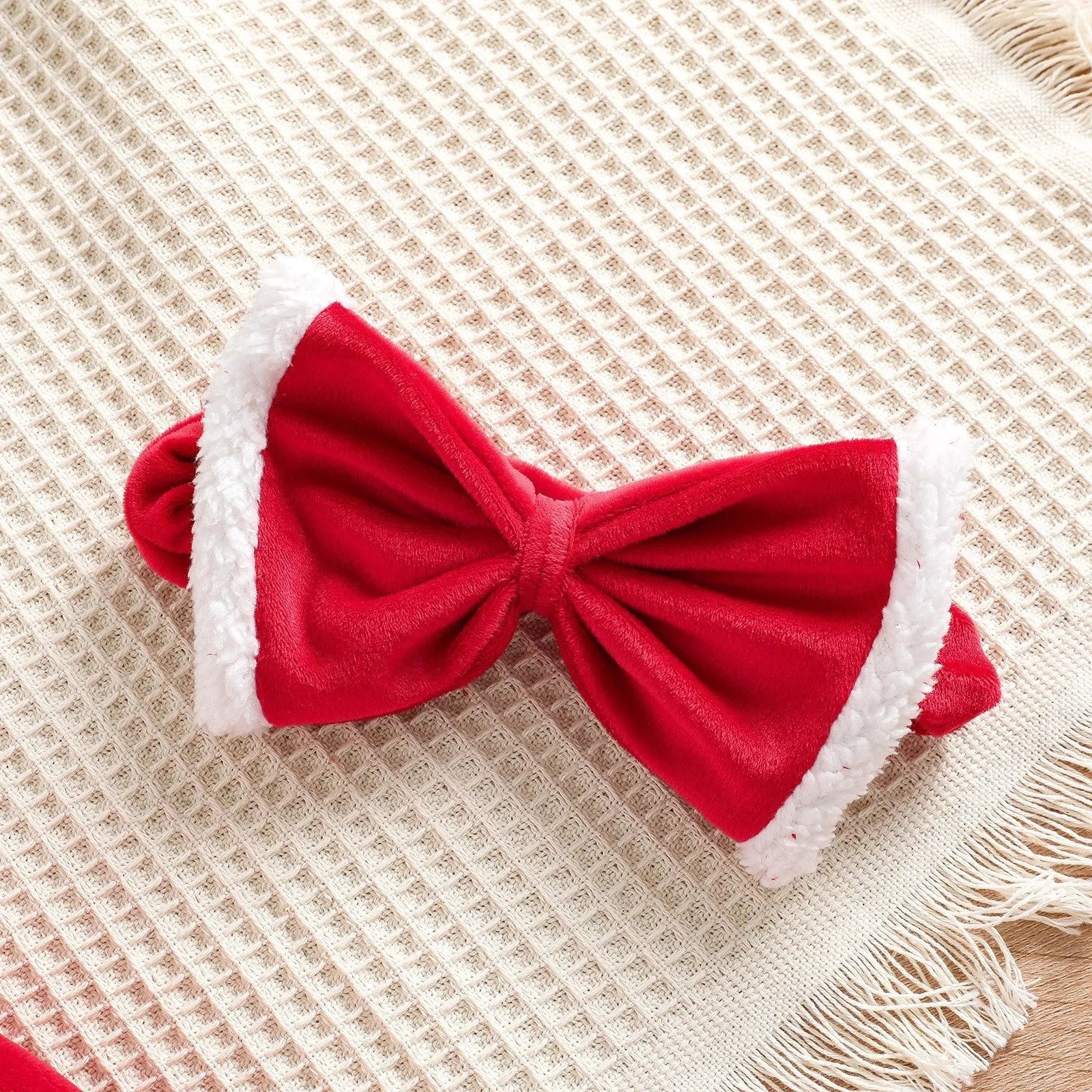 Red 100% cotton Christmas dress set for girls with matching headband, sizes 12M to 5T