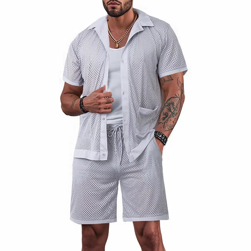 Design Beach Hawaii see-through cardigan shorts set in thin fabric for summer wear