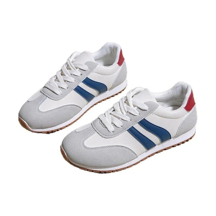 Blue and grey Cortez stripe pattern leisure sports shoes with flat heel and round toe
