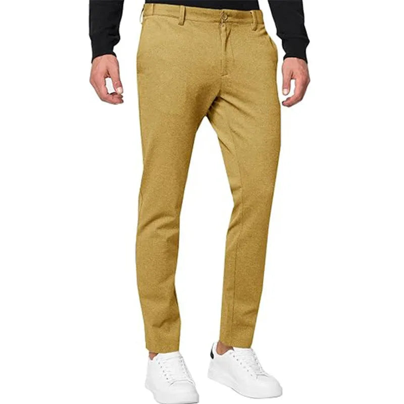 Men's slim-fit tapered chino trousers in dark grey high elasticity fabric