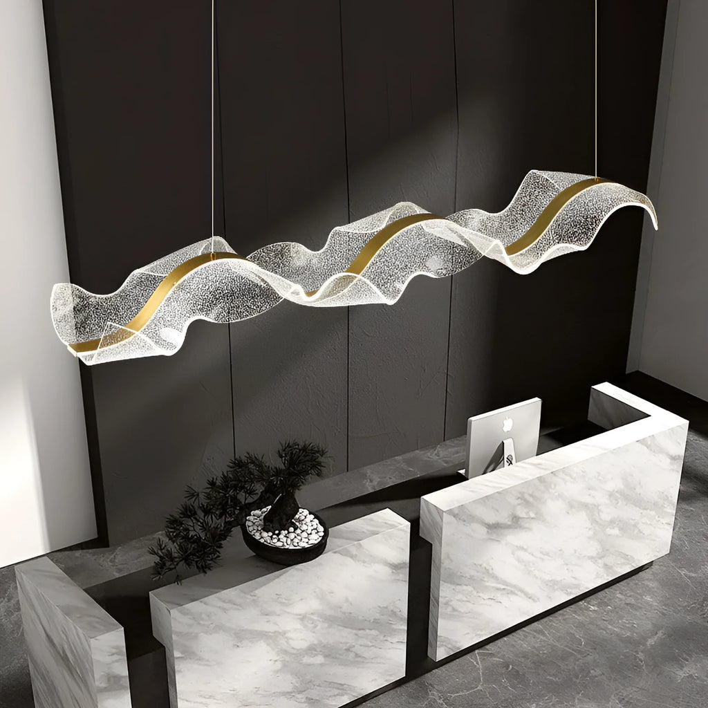 Creative ribbon iron chandelier 100CM length with three light colour options for dining room restaurant bar counter lighting