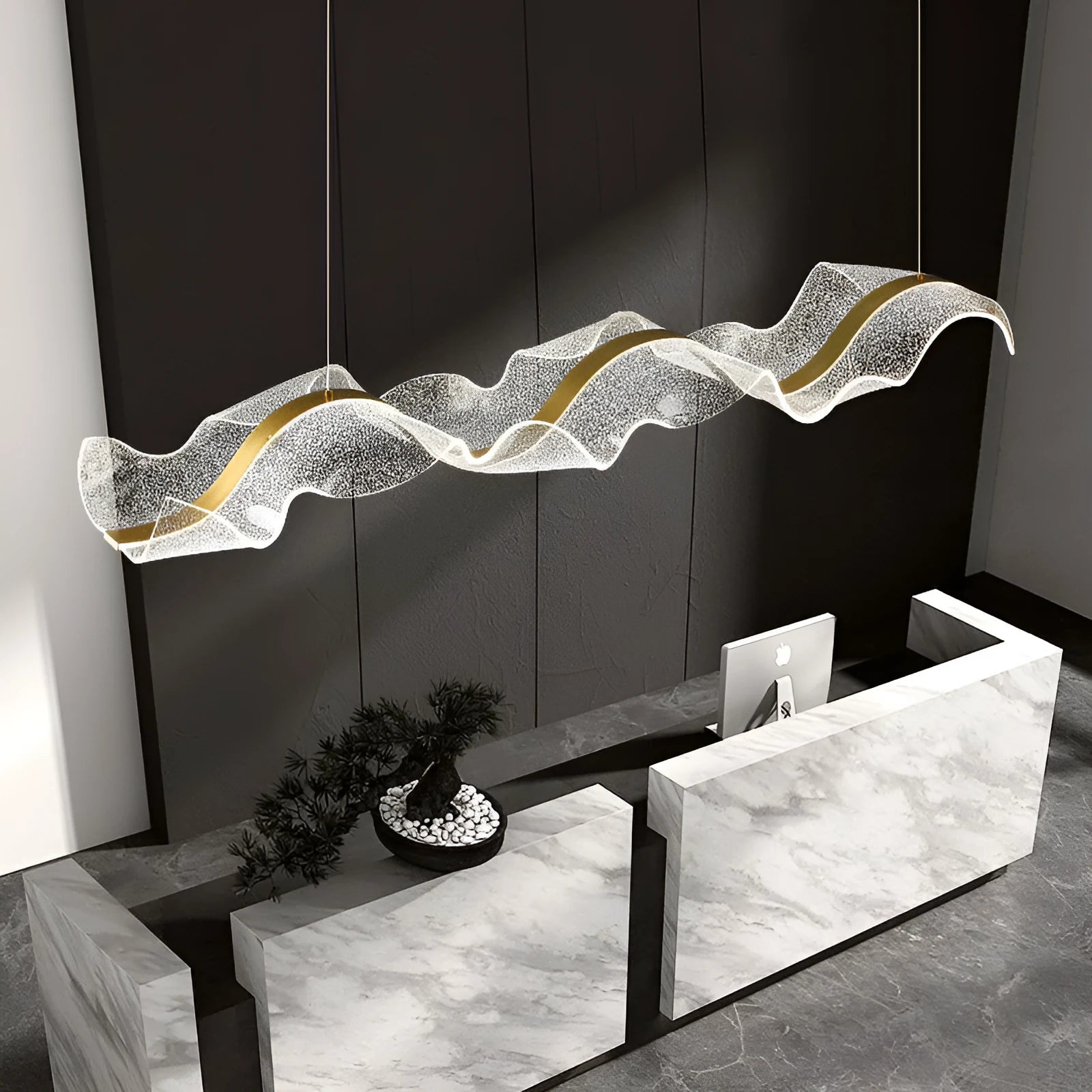 Creative ribbon iron chandelier 100CM length with three light colour options for dining room restaurant bar counter lighting