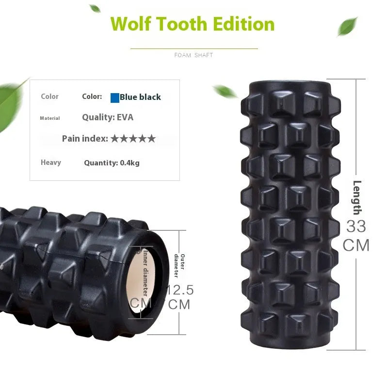 Black six-piece foam roller and massage bar set with 33cm stick for fitness recovery