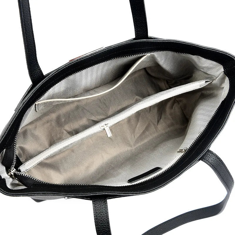 Genuine leather tote bag women's large capacity shoulder bag horizontal square black