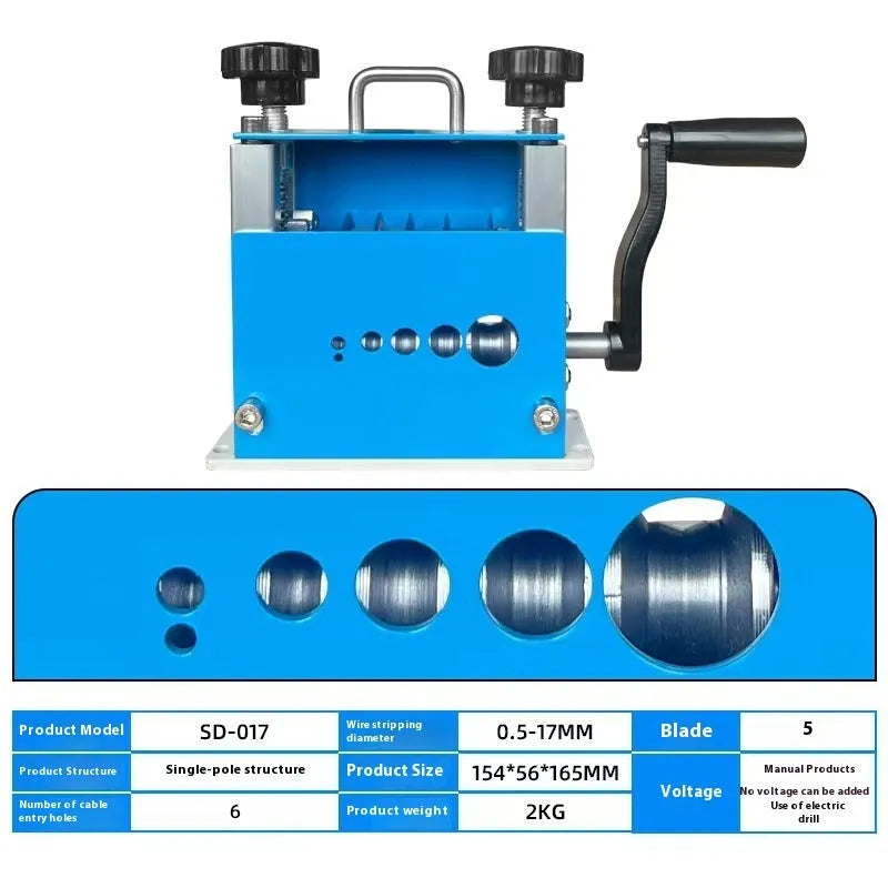 SD-017 manual wire stripping machine for 0.5-17mm diameter wires with compact tool dimensions