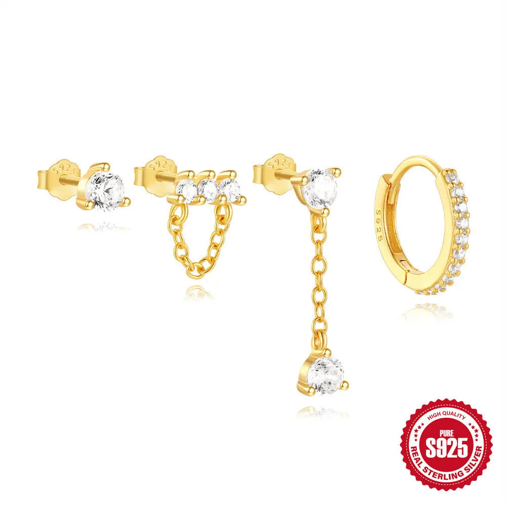 S925 sterling silver clover petal earrings with geometric design in gold tone colours
