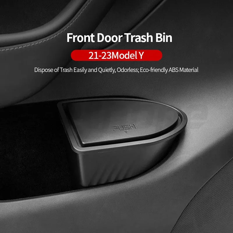 Black ABS car door trash cans for Tesla Model Y front doors