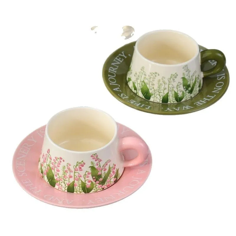 Ceramic coffee cup and saucer set for two people with 300ml capacity cups