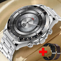 Round screen smart watch EX108 in black silicone with three straps showing Bluetooth calling interface