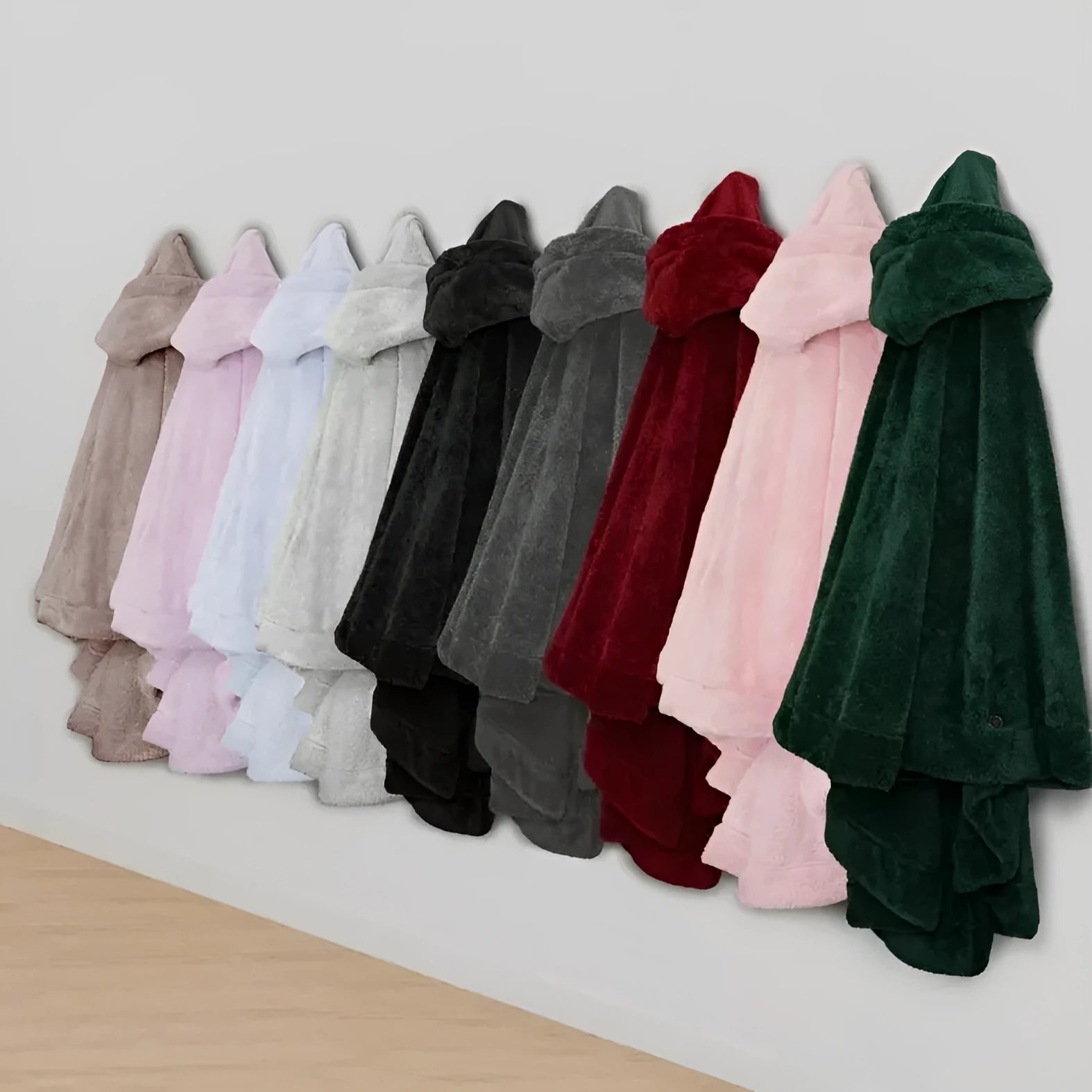 Thickened hooded bathrobe cardigan in black, dark gray or pink solid colours with long sleeves