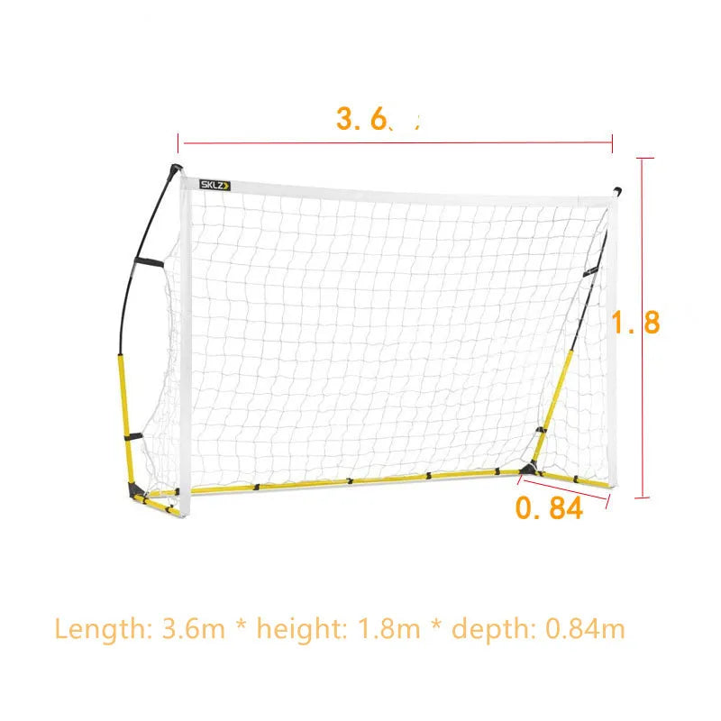 Portable quick assembly football net yellow colour size L 3.6m width for children training football gate