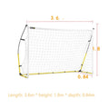 Portable quick assembly football net yellow colour size L 3.6m width for children training football gate