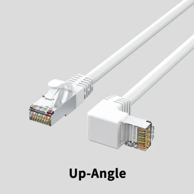 Cat6 Ethernet cable with right-angled RJ45 connector in various colours and lengths