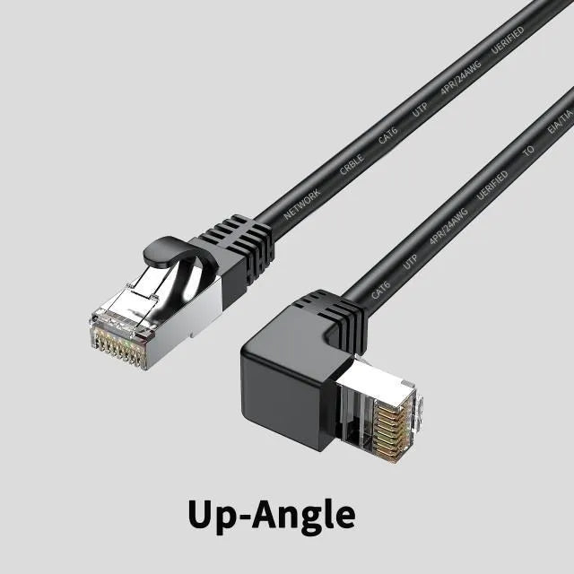 Cat6 Ethernet cable with right-angled RJ45 connector in various colours and lengths