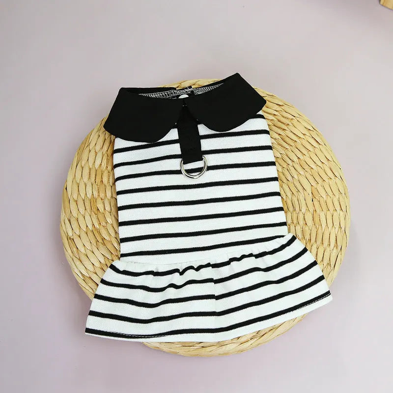 Cotton pet T-shirt and skirt summer outfit set for dogs and cats in striped design