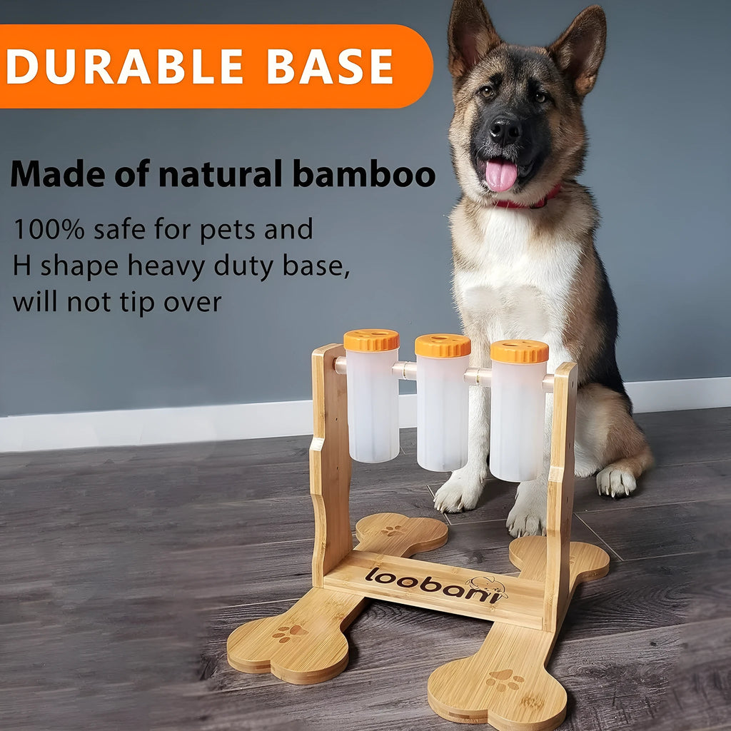 Wooden dog puzzle feeder toy 31x30x20cm for interactive feeding and mental stimulation
