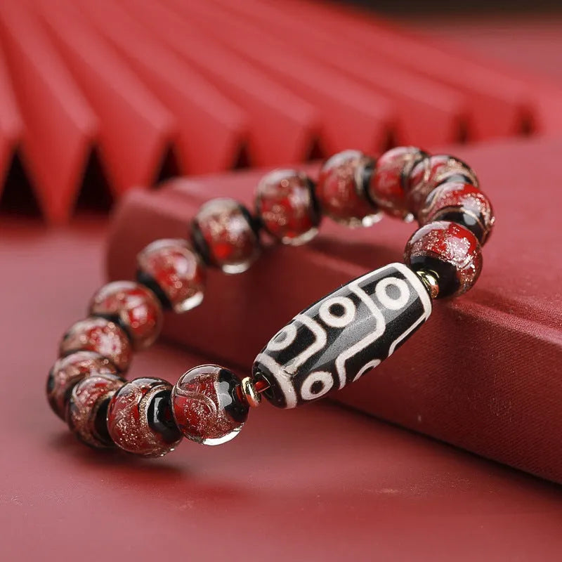Chinese style coloured glaze bracelet with auspicious patterns and colourful beads in 10mm, 12mm, 14mm sizes
